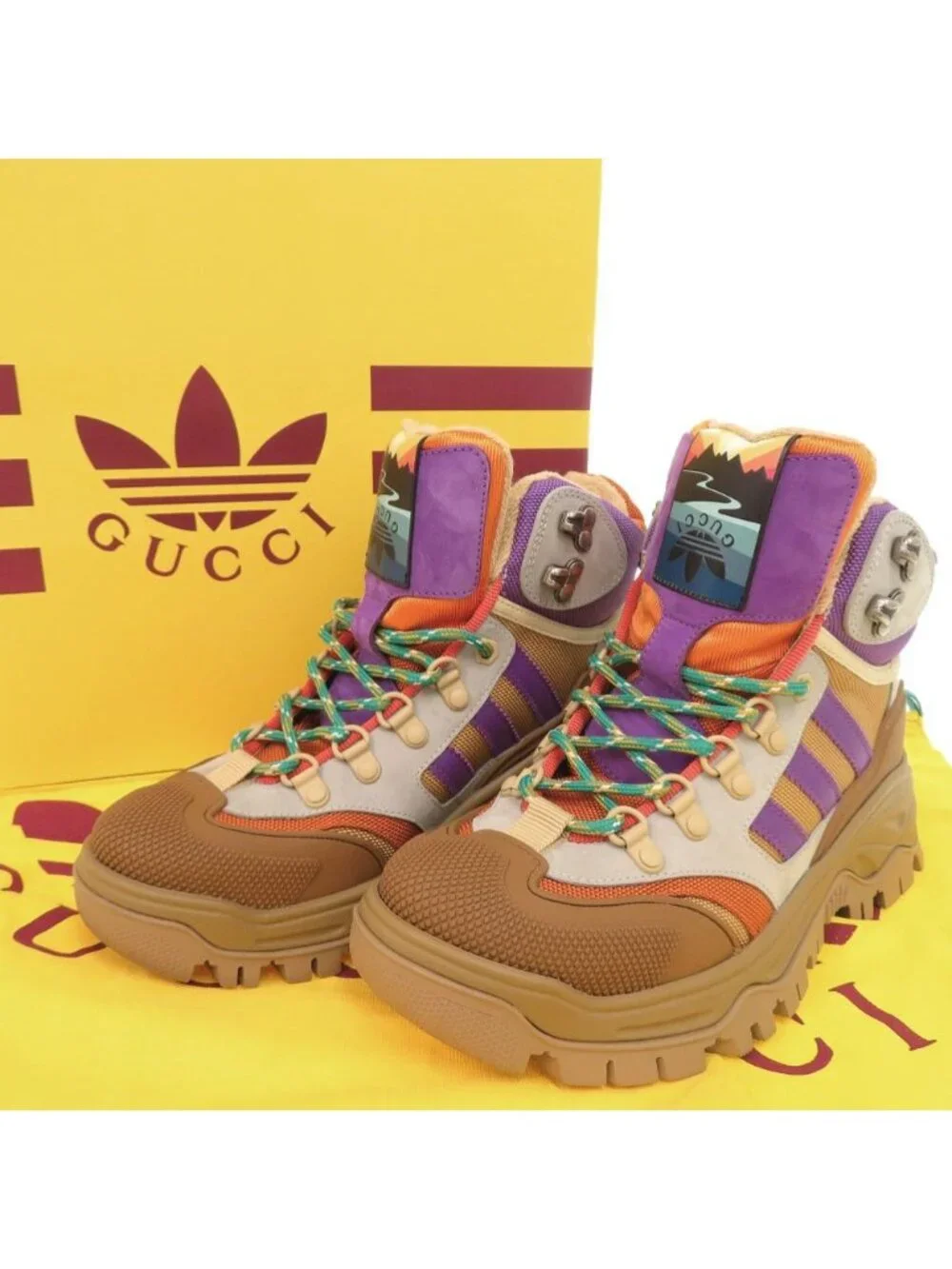 Gucci Adidas Canvas Rubber Multicolor Trekking Shoes Short Boots 37.5